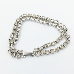 Vintage silver tone rhinestone tennis bracelet two strand